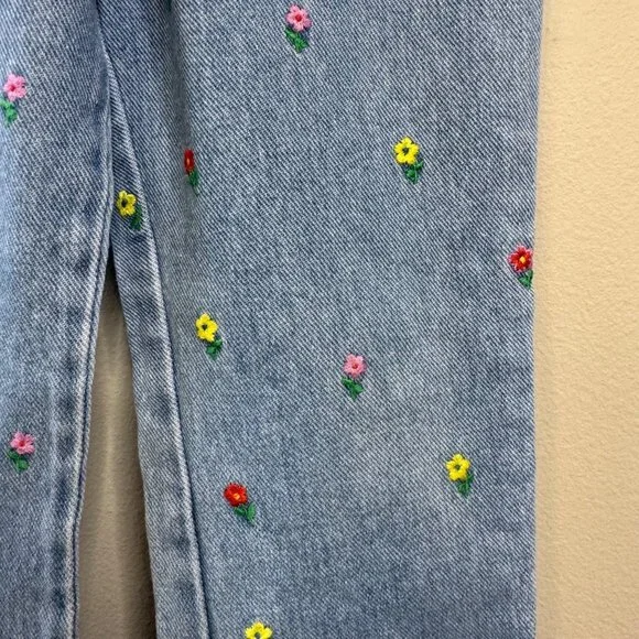 MINI BODEN Flower Jeans Girls 7-8 Embroidered Denim Blue Jean Pull On - Picture 6 of 8